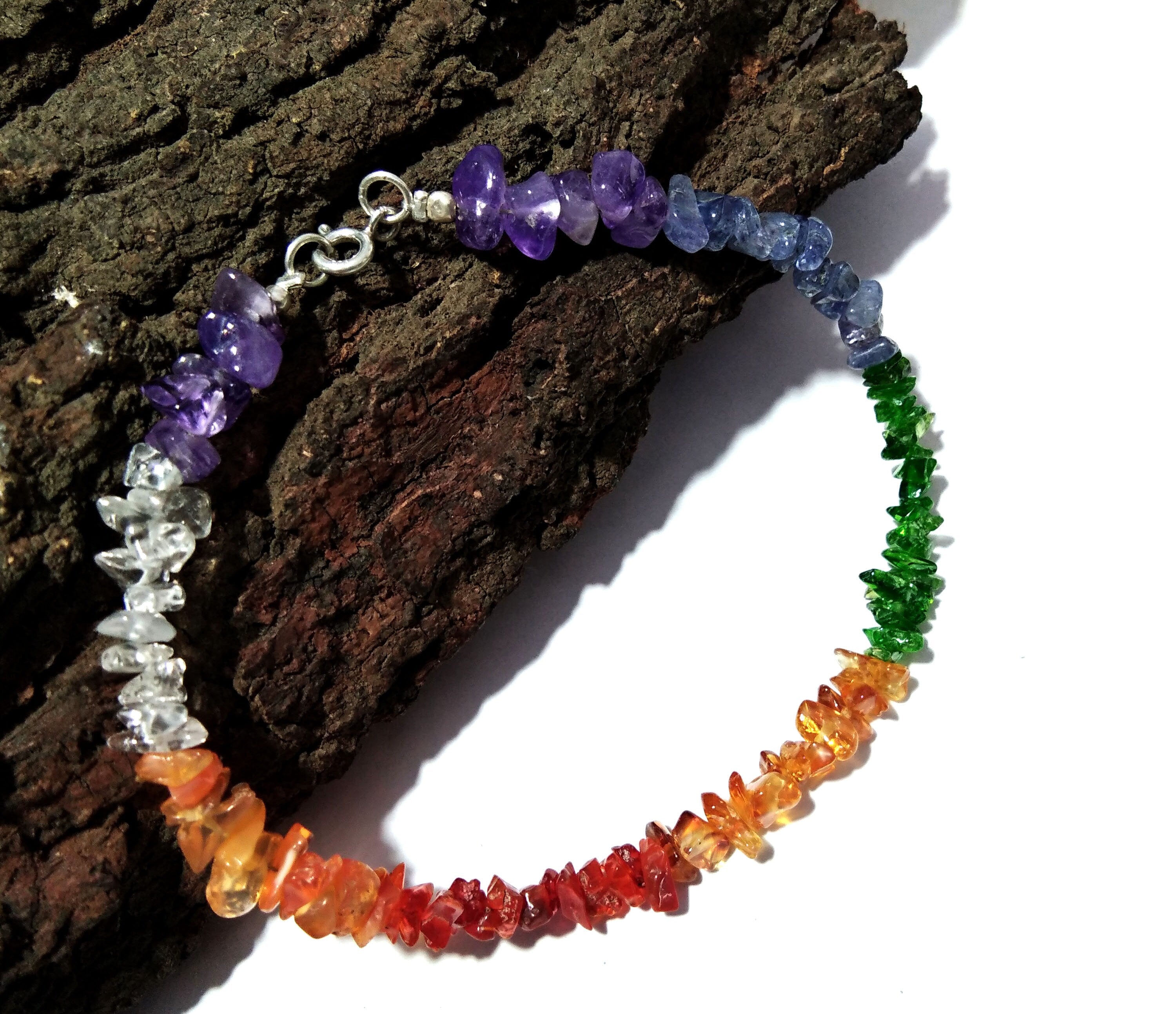 925 Silver With Natural Gemstone Bracelet, 7 Chakra Bracelet, Reiki Healing Crystal Gemstone Anxiety Healing Crystal Bracelet, Yoga Energy